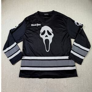 Ghost Face Men's XL Black White Halloween Icon 3/4 Sleeve Graphic Jersey Shirt